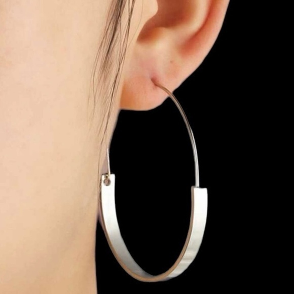 Silver earrings hoops Minimalist hoop 2 inch silver earrings TikTok famous